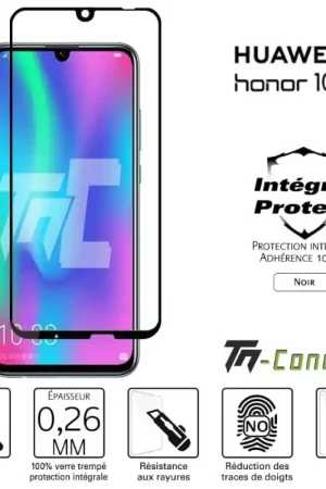 Huawei Honor 10 Lite - Verre trempé intégral Protect Noir - adhérence 100% nano-silicone - TM-Concept® Prix Cassé