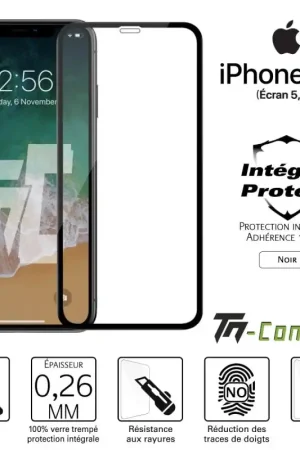 Apple iPhone XS - Verre trempé intégral Protect Noir - adhérence 100% nano-silicone - TM-Concept® Offre Du Jour