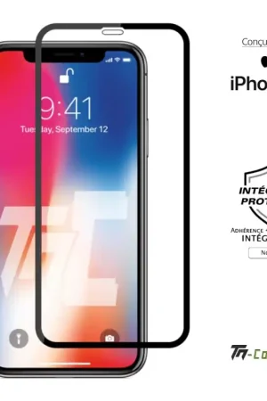 Certifié Apple iPhone X - Verre trempé intégral Protect Noir - adhérence 100% nano-silicone - TM-Concept®