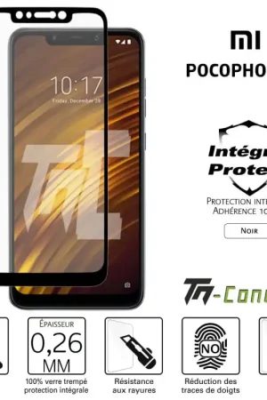 Commander Vite Xiaomi Pocophone F1 - Verre trempé intégral Protect Noir - adhérence 100% nano-silicone - TM-Concept®