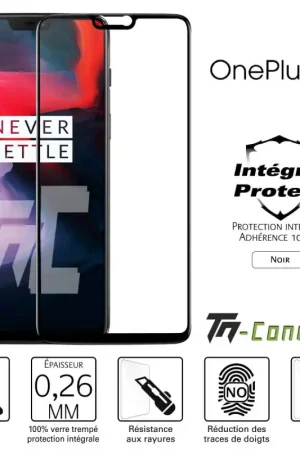 Achat Immédiat OnePlus 6 - Verre trempé intégral Protect Noir - adhérence 100% nano-silicone - TM-Concept®