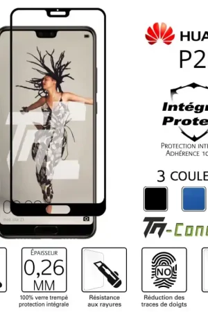 Huawei P20 - Verre trempé intégral Protect - adhérence 100% nano-silicone - TM-Concept® Retour Gratuit