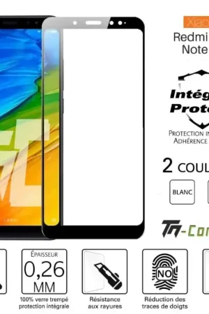 Xiaomi Redmi Note 5 - Verre trempé intégral Protect - adhérence 100% nano-silicone - TM-Concept® Nouvelle Collection