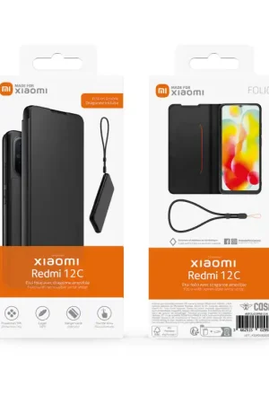Prix Bas Etui Folio noir Xiaomi Redmi 12C avec Dragonne