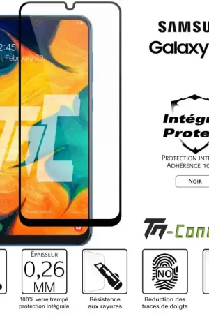 Bon Marché Samsung Galaxy A30 - Verre trempé intégral Protect Noir - adhérence 100% nano-silicone - TM-Concept®
