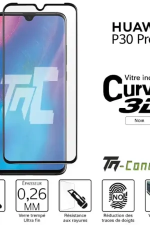 Usine Directe Huawei P30 Pro - Verre trempé 3D incurvé - Noir - TM-Concept®