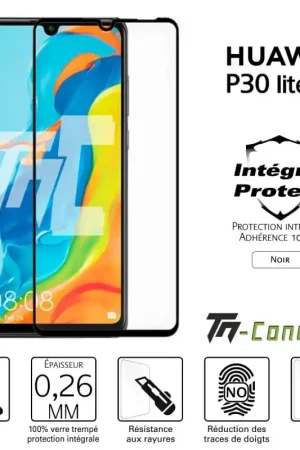 Huawei P30 Lite - Verre trempé intégral Protect Noir - adhérence 100% nano-silicone - TM-Concept® Prix Réduit