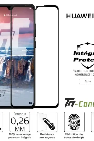 Huawei P30 - Verre trempé intégral Protect Noir - adhérence 100% nano-silicone - TM-Concept® Commander Vite