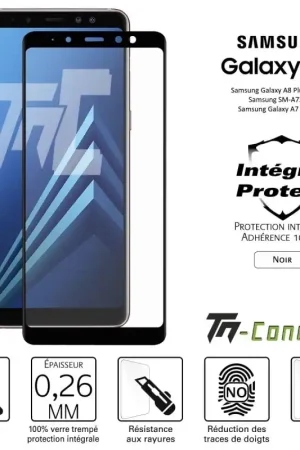 Samsung Galaxy A8+ (2018) - Verre trempé intégral Protect Noir - adhérence 100% nano-silicone - TM-Concept® Vente Flash