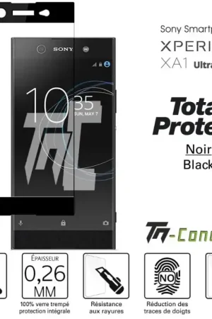 Bon Marché Sony Xperia XA1 Ultra - Verre trempé intégral avec cadre Noir - TM-Concept®