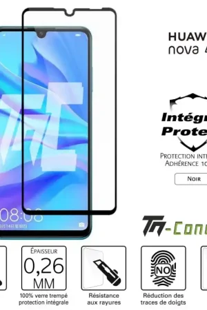 Huawei Nova 4e - Verre trempé intégral Protect Noir - adhérence 100% nano-silicone - TM-Concept® Dernier Modèle