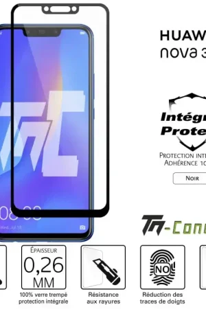 Jusqu’à Épuisement Des Stocks Huawei Nova 3i - Verre trempé intégral Protect Noir - adhérence 100% nano-silicone - TM-Concept®