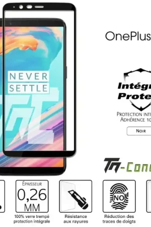 OnePlus 5T - Verre trempé intégral Protect Noir - adhérence 100% nano-silicone - TM-Concept® Offre Spéciale