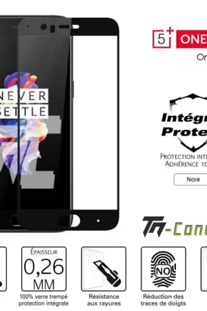 OnePlus 5 - Verre trempé intégral Protect Noir - adhérence 100% nano-silicone - TM-Concept® Must-Have