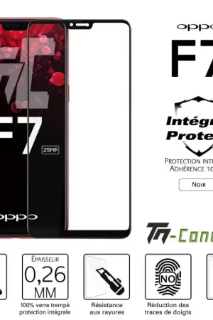 Oppo F7 - Verre trempé intégral Protect Noir - adhérence 100% nano-silicone - TM-Concept® Bon Plan