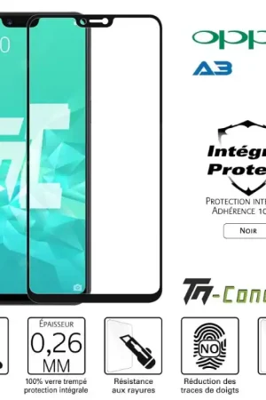 Offre Limitée Oppo A3 - Verre trempé intégral Protect Noir - adhérence 100% nano-silicone - TM-Concept®
