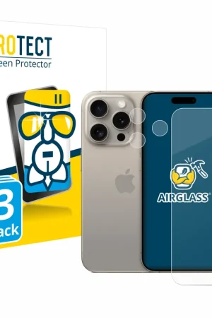 3 Pièces BROTECT AirGlass Protection d'écran en verre pour Apple iPhone 15 Pro (Avant+Caméra) Marque