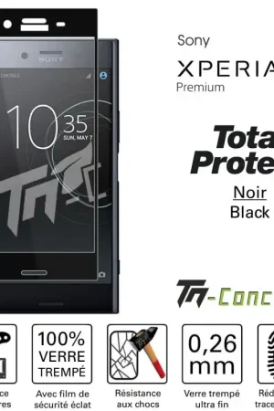 Nouvel Arrivage Sony Xperia XZ Premium - Verre trempé intégral avec cadre Noir - TM-Concept®