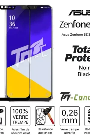 Asus Zenfone 5Z ZS620KL - Verre trempé intégral avec cadre Noir - TM-Concept® Produit De Marque