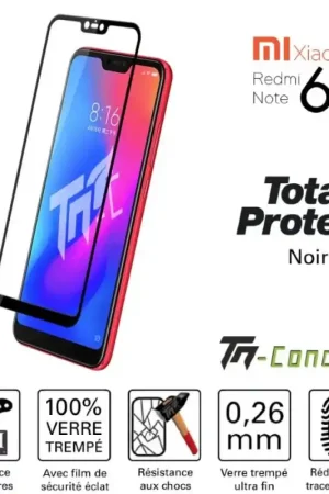 Xiaomi Redmi Note 6 Pro - Verre trempé intégral avec cadre Noir - TM-Concept® Promotion