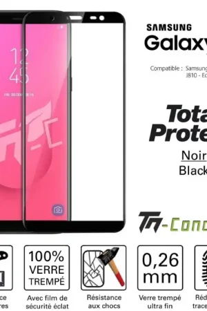 Samsung Galaxy J8 (2018) - Vitre protection intégrale - verre trempé avec cadre Noir - TM-Concept® Commander Vite