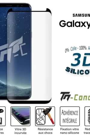 Samsung Galaxy S8+ verre trempé incurvé 3D Silicone - TM-Concept® Soldes
