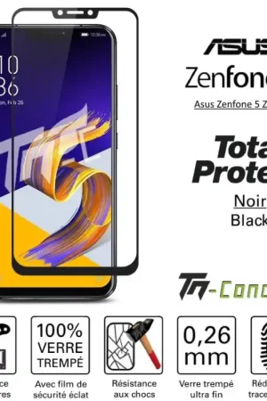 Vente Flash Asus Zenfone 5 ZE620KL - Verre trempé intégral avec cadre Noir - TM-Concept®