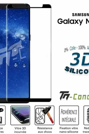 Pas Cher Samsung Galaxy Note 8 - Verre trempé incurvé 3D Silicone - Noir - TM-Concept®