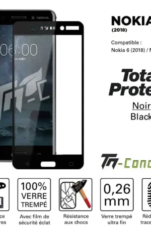 Nokia 6.1 / Nokia 6 (2018) - Vitre protection intégrale - verre trempé avec cadre Noir - TM-Concept® Promotion Saisonnière