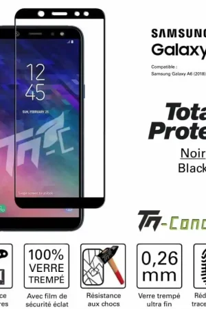 Meilleure Vente Samsung Galaxy A6 (2018) - Vitre protection intégrale - verre trempé avec cadre Noir - TM-Concept®