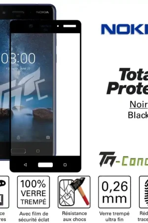 Nokia 8 - Verre trempé intégral - cadre Noir - TM-Concept® Usine Directe