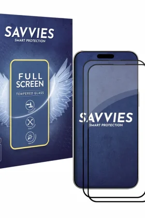 Vente Flash 2x Savvies Verre Trempé FHD33 2.5D Full Screen Protection d'écran en verre trempé pour Apple iPhone 16 Pro (noir)