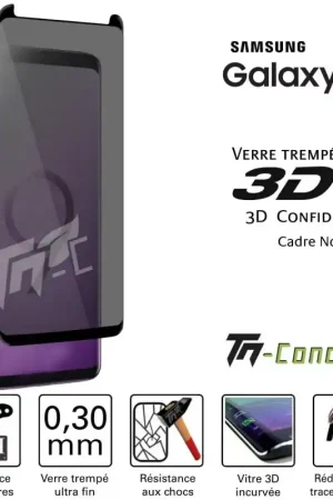 Prix Promo Samsung Galaxy S9+ Verre trempé 3D incurvé teinté anti-espion - TM-Concept®