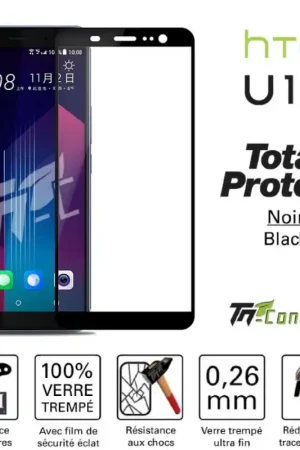 Usine Directe HTC U11+ Vitre protection intégrale verre trempé avec cadre Noir - TM-Concept®
