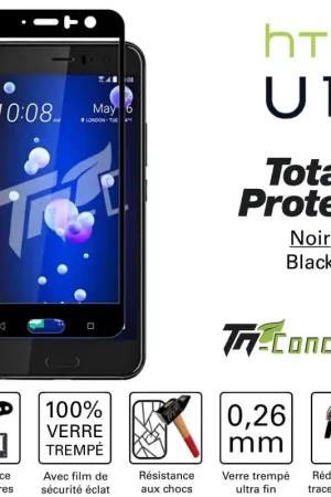 HTC U11 - Vitre protection intégrale - Verre trempé avec cadre Noir - TM-Concept® Pas Cher