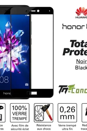 Promotion Huawei Honor 8 Lite - Vitre protection intégrale - Verre trempé avec cadre Noir - TM-Concept®
