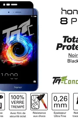 Huawei Honor 8 Pro - Vitre protection intégrale - Verre trempé avec cadre Noir - TM-Concept® Bon Marché