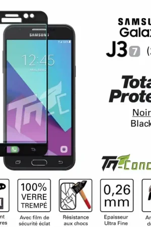 Commander Vite Samsung Galaxy J3 (2017) - Vitre de Protection - Total Protect Noir - TM-Concept® - Verre trempé