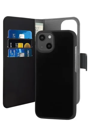 Livraison Express Etui Portefeuille 2 en 1 iPhone 13 Coque Magnétique Noir Puro