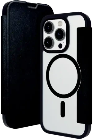 Expédié Aujourd’hui Etui Folio iPhone 15 Pro Max en Cuir végétalien et plastique recyclé Helsinki Noir et Transparent DBramante1928