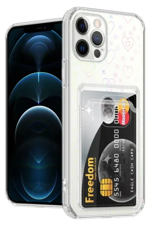 Promotion Saisonnière ShieldCase Coque iPhone 12 Pro transparente avec porte cartes (coeurs)