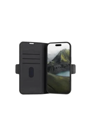 Usine Directe Folio iPhone 16 Pro Oslo Pro Cuir Vegan Fonction Stand Noir - Certifié GRS