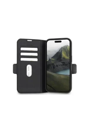 Quantité Limitée Folio iPhone 16 Oslo Pro Cuir Vegan Dbramante 1928 - Fonction Stand Noir - Certifié GRS
