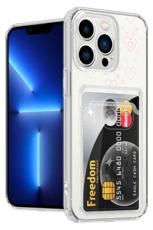 ShieldCase Coque iPhone 13 Pro transparente avec porte cartes (coeurs) Petit Prix