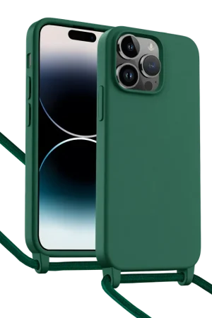 ShieldCase Coque iPhone 14 Pro avec cordon pour téléphone (vert foncé) Haute Qualité