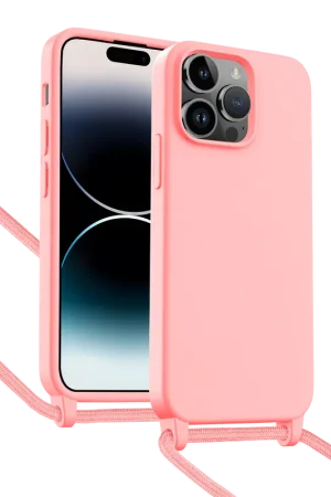 Satisfait Ou Remboursé ShieldCase Coque iPhone 14 Pro Max avec cordon pour téléphone (rose)