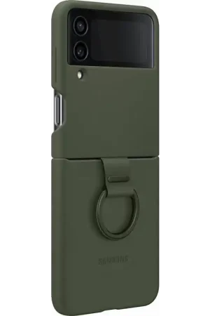 Solde Coque Samsung G Z Flip 4 Silicone avec anneau Kaki Samsung