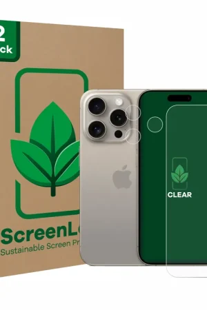 2 Pièces ScreenLeaf Clear Protection d'écran durable pour Apple iPhone 15 Pro (Avant+Caméra) Produit De Marque