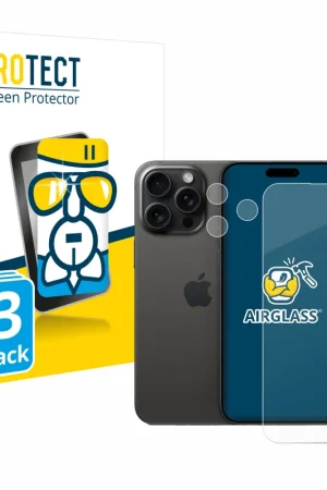 3 Pièces BROTECT AirGlass Protection d'écran en verre pour Apple iPhone 15 Pro Max (Avant+Caméra) Dernière Chance