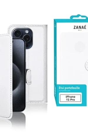 Solde Etui Portefeuille Blanc pour iPhone 15 Pro
